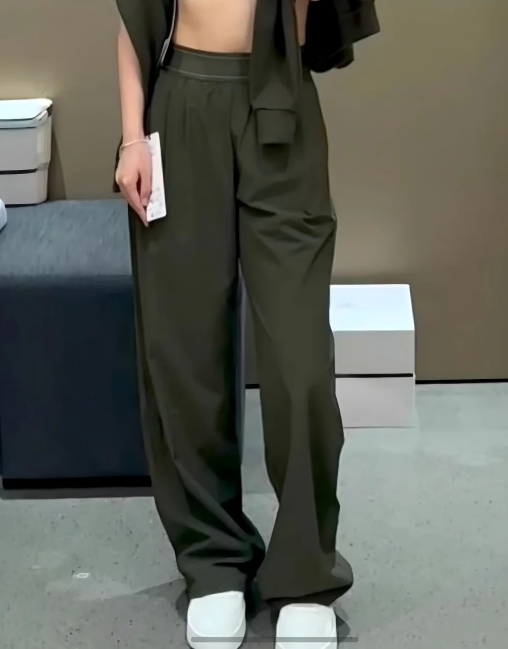 Damen-Hose mit hoher Taille, schnell trocknend, weites Bein, elastische Taille, lockere Hose mit geradem Bein, leichte, lässige Trainingshose für den Sommer