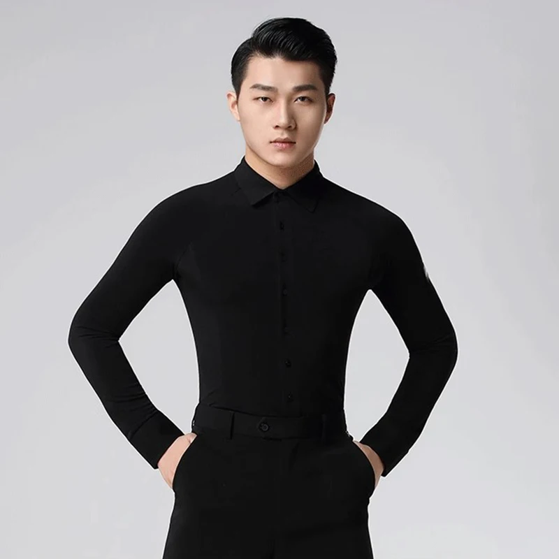 White Men Latin Dance Shirt Clothes Long Sleeve Standard Modern Ballroom Tops Performance Waltz Practice Dancewear Costumes
