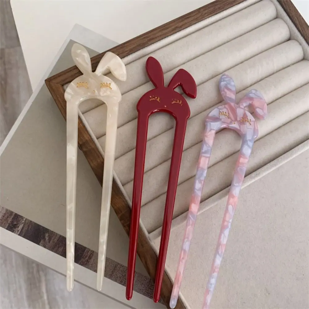 Cute U-shaped Hairpin Gift Acetate Cartoon Hair Fork Handmade Rabbit Hair Sticks