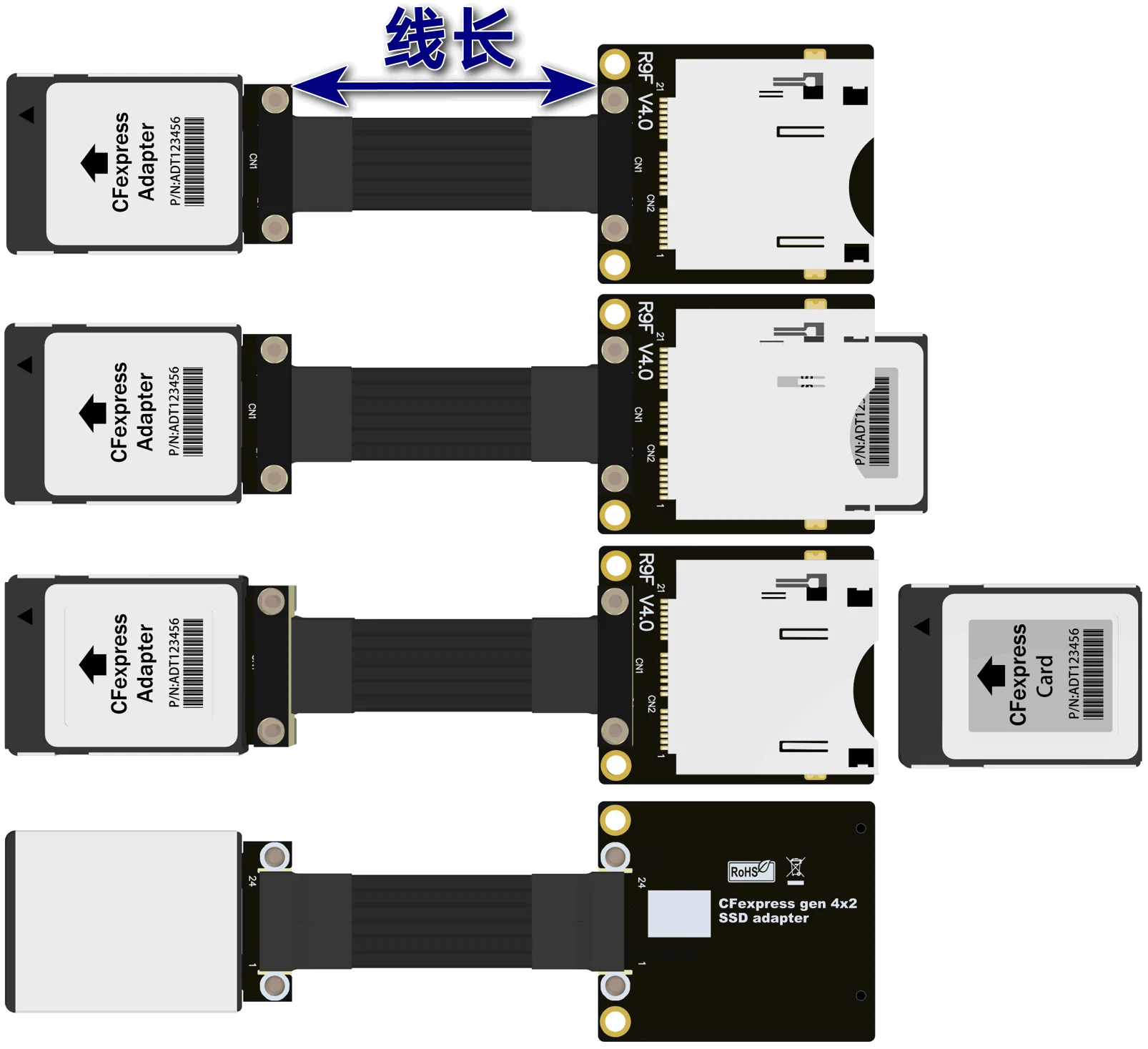 Imagem -02 - para cf Express Tipo-b Cabo de Extensão de Cartão de Memória Macho para Fêmea Pcie 4.0 Gen4 x2 Conversor de Cartão de Adaptador Estável de Velocidade Total cf