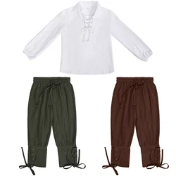 Kids 110-150cm Medieval Knight Costume Set Renaissance Cosplay Pirate Shirts Pants For Halloween Party