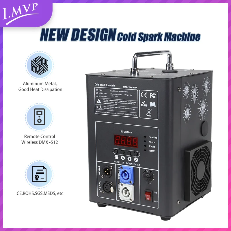 Machine à étincelles froides avec poignée, effet de fontaine d'étincelle de scène 650W, télécommande DMX, écran numérique