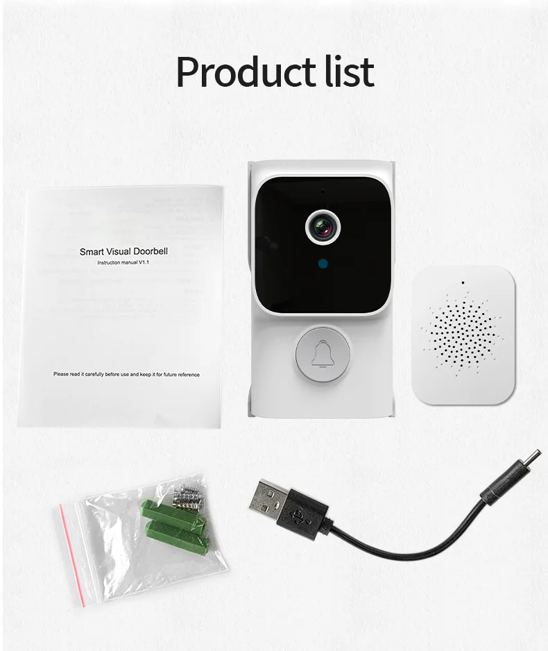 WiFi Smart Doorbell Camera With PIR Monitoring, Waterproof 1080P HD Chime For Home Security With Motion Detection