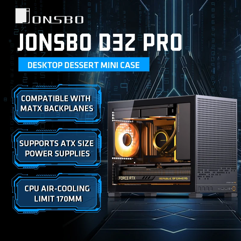 

JONSBO D32 PRO, материнская плата с задней вилкой, настольный ПК MATX, игровой боковой прозрачный офисный деловой чехол ATX Power 240, жидкое охлаждение