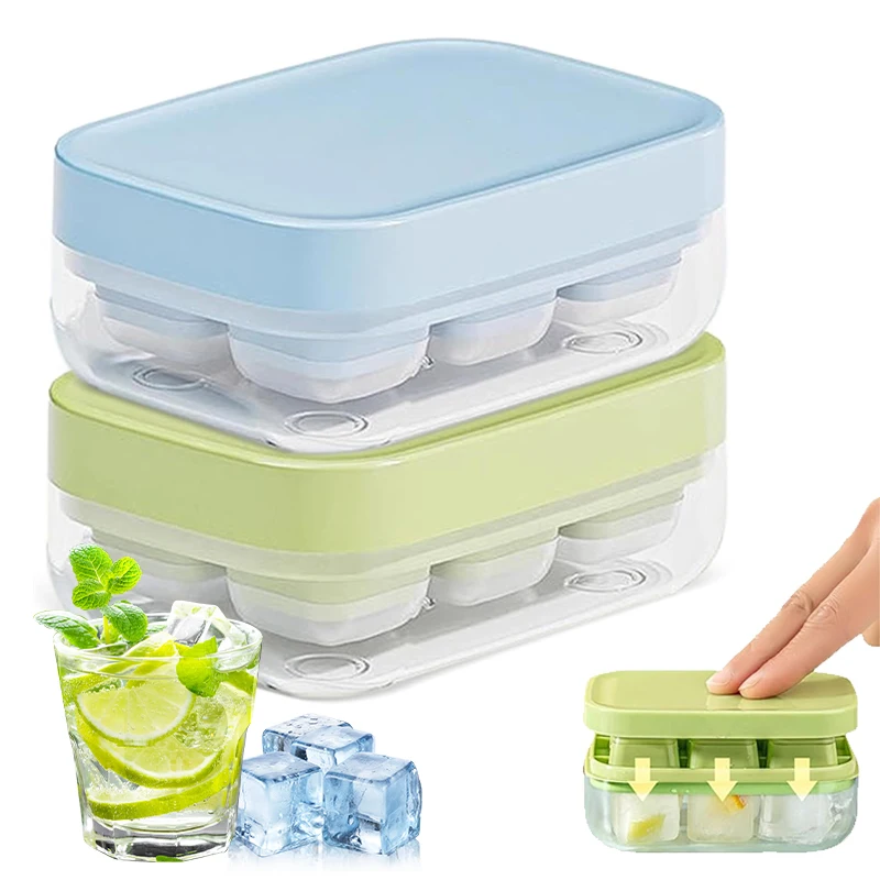 

1/4/8 шт. толкающая форма для кубиков льда, мини-форма для летнего льда, коробка для хранения льда, домашняя квадратная силиконовая форма для кубиков льда с крышкой