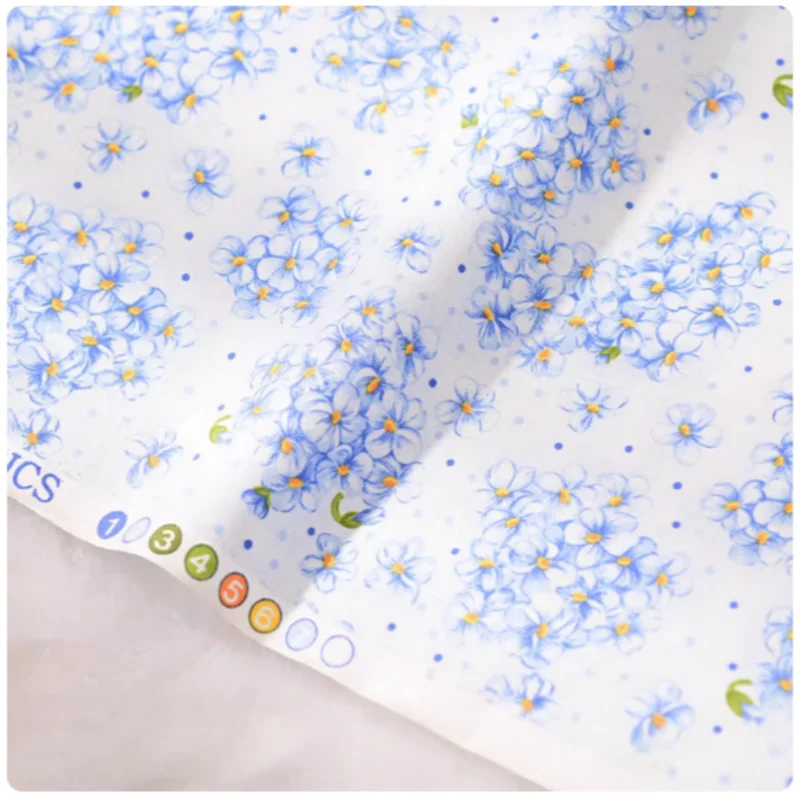 

100% Cotton Fabric With Blue little Flower Print, Handmade DIY Bag Patchwork Garment Dress Cloth Material, CR-191
