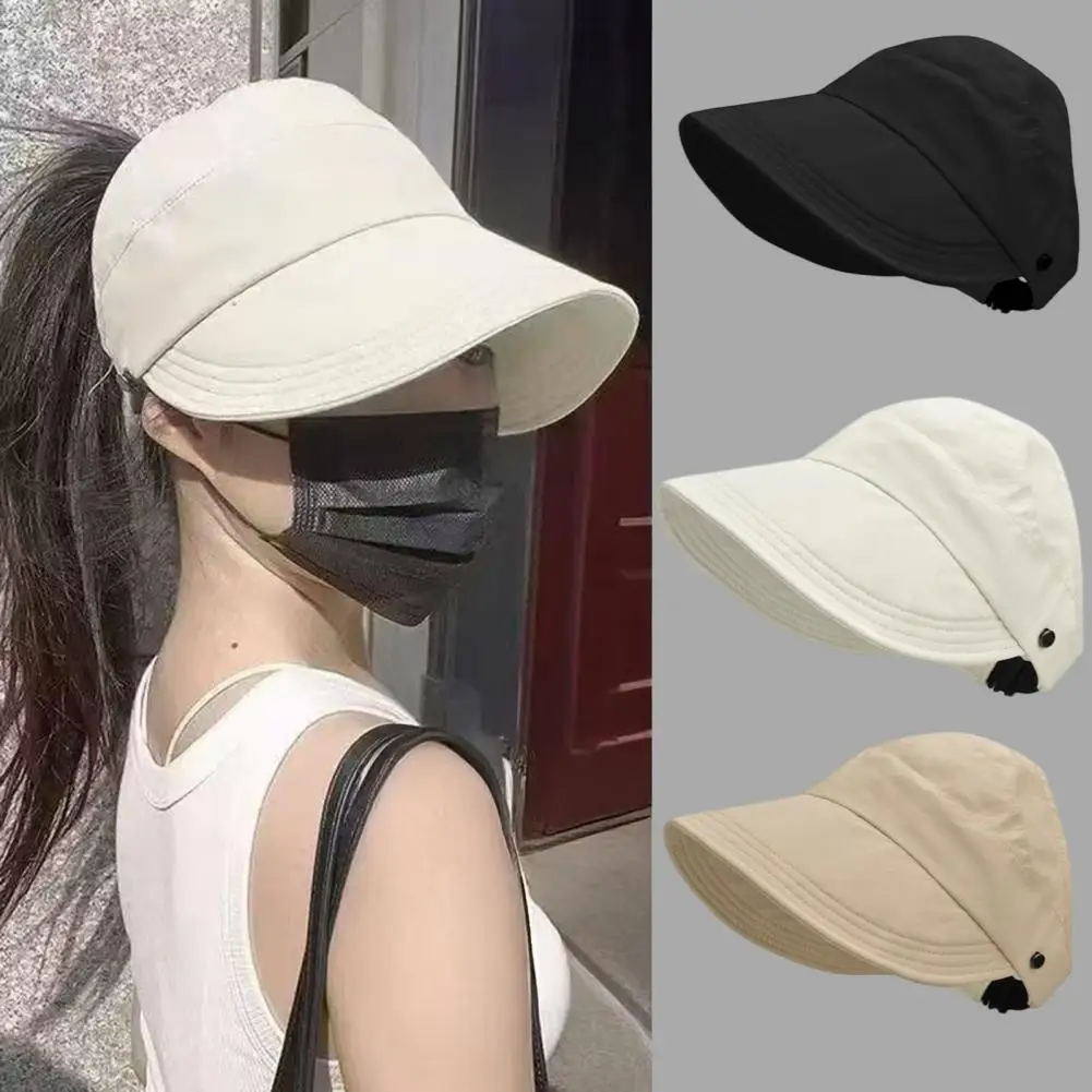Solid Color Sport Cap Women’s Wide Brim Sun Visor Hat Adjustable Ponytail Cap for Uv Protection Packable Beach for Commuting