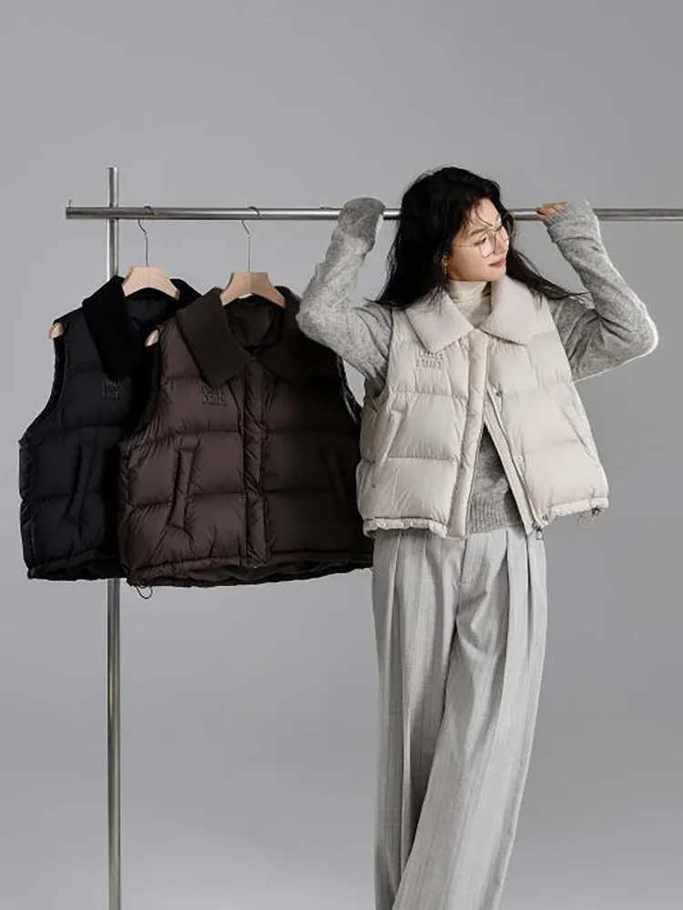 

Осень-зима, новый свободный бархатный воротник с лацканами, повседневный кардиган без рукавов, жилет, женский корейский вариант, пуховый хлопковый жилет