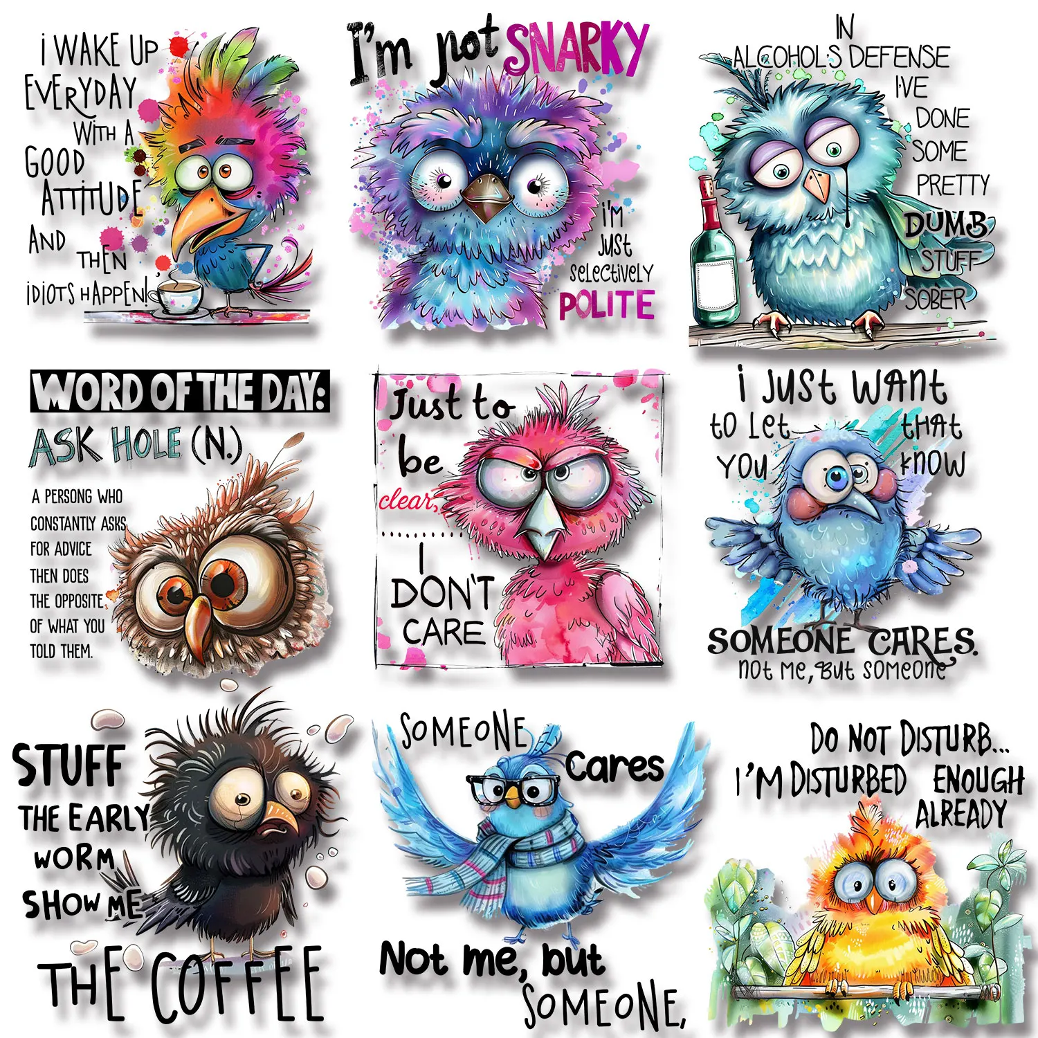 Colorful Bird Crazy Cute Cartoon Stickers Iron on Decals Patches for Clothes Strong color fastness DIY Decoration