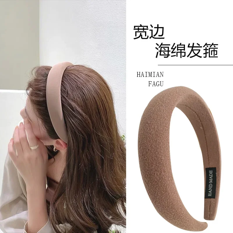 Hot Style Sponge Hairband Wide Edge Simple Trendy Hair Accessories Solid Color Women's Hairpins Headgear Accessories