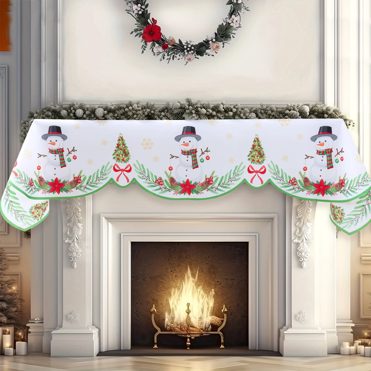 Snowman Christmas Mantle Scarf Merry Christmas Decors for Home 2024 Mantle Scarf Xmas Ornaments Navidad Natal New Year Gift 2025