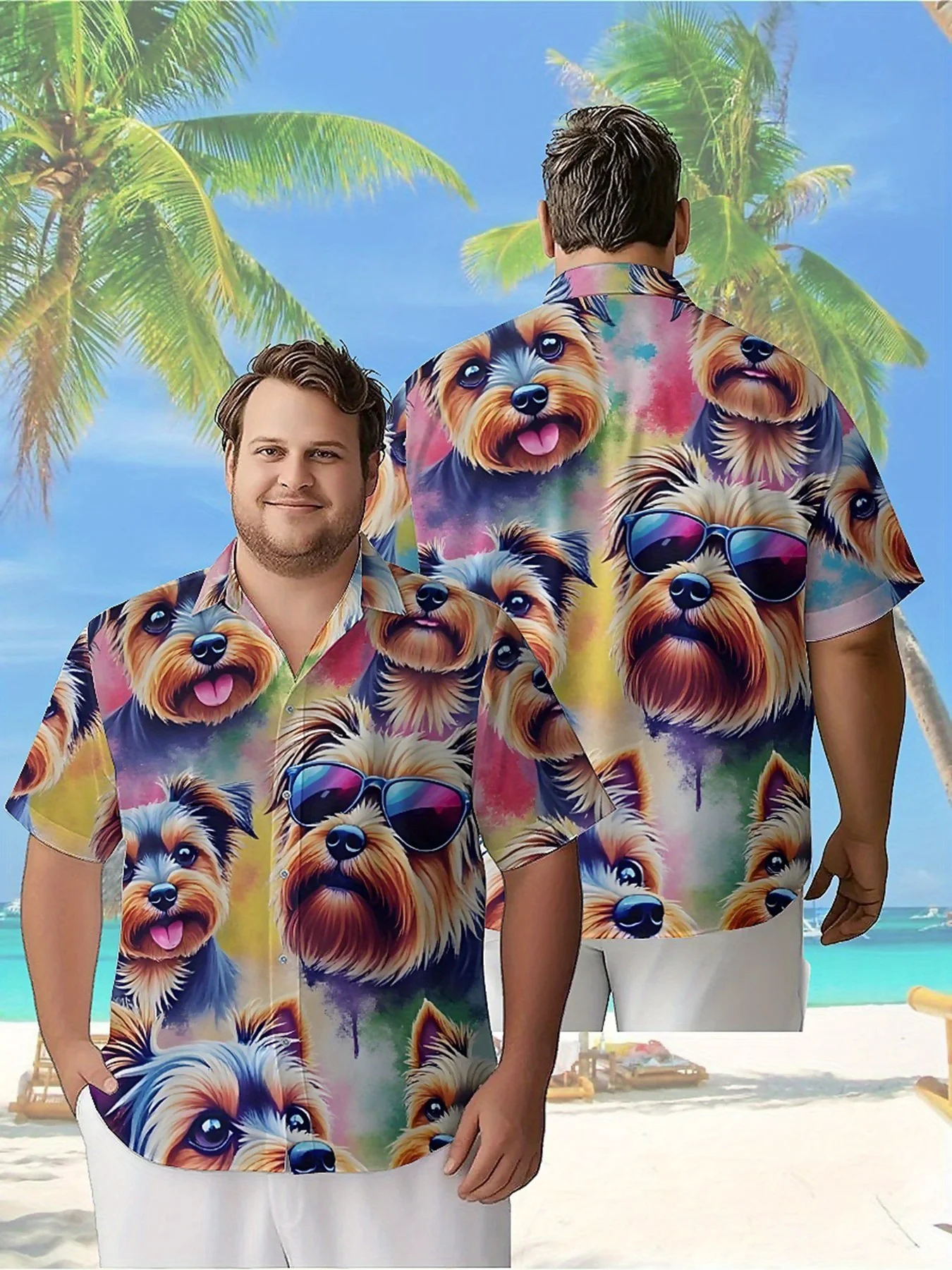 

Men's Plus Size Hawaiian Shirts Dog Pattern, Unisex Aloha Shirts,New in Summer Tops Tee,streetwear