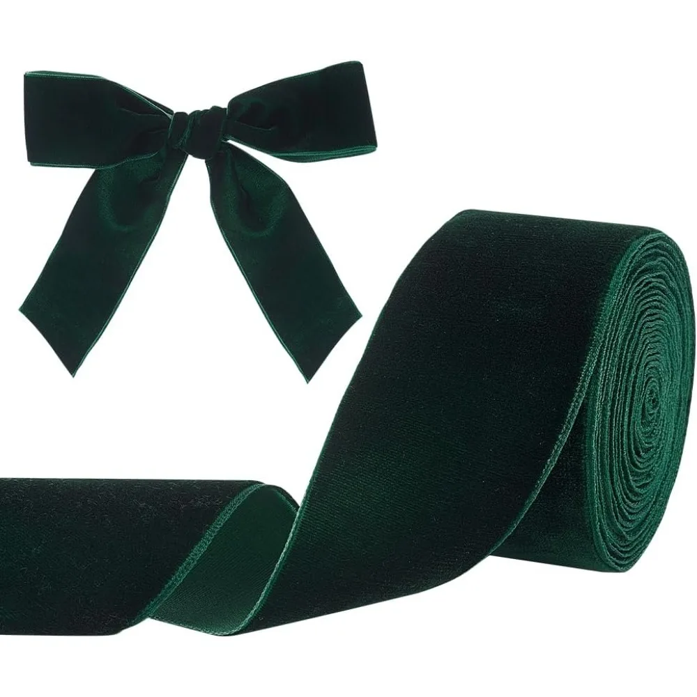 Cintas de terciopelo de una sola cara de 3 yardas, cinta plana de chinlon, accesorios para prendas de vestir, verde oscuro, 1-5/8 pulgadas (41 mm)