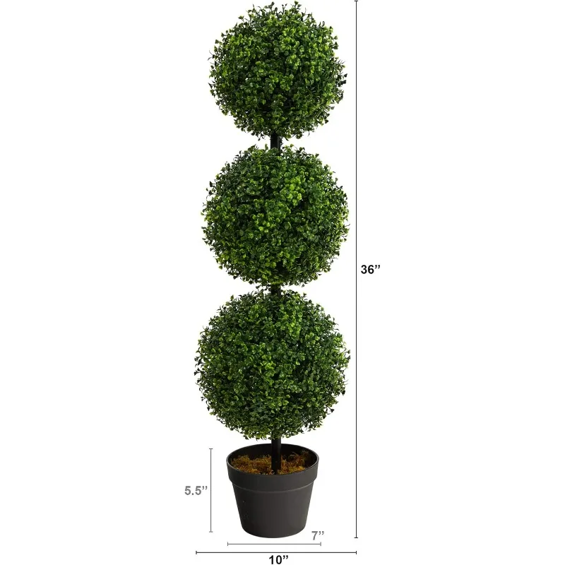 3ft. Artificial Triple Ball Boxwood Topiary Tree (Indoor/Outdoor) T2021, Green