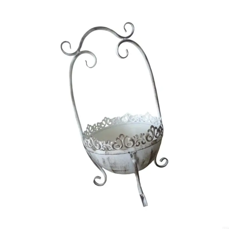 Small Iron Hanging Basket Container Vase Artistic Lace Design For Indoor Bushes 