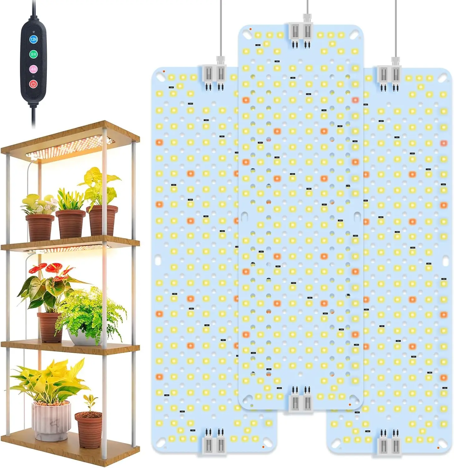 

3-Pack LED Grow Lights for Indoor Plants, Full Spectrum with Timer and Daisy-Chain Function