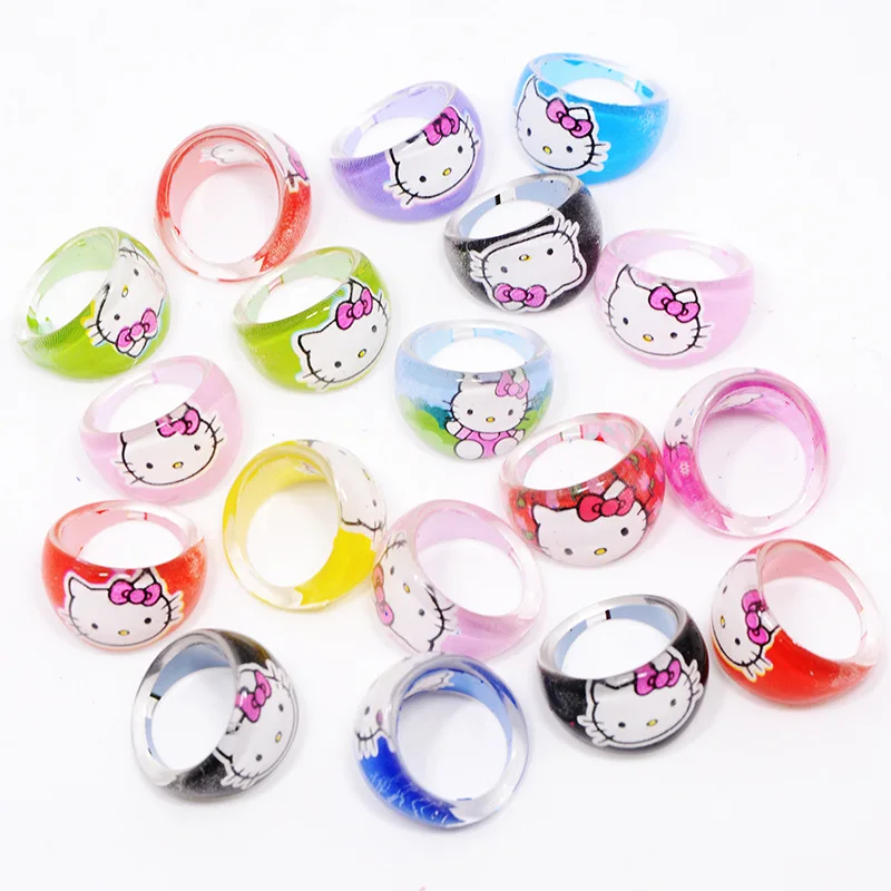 Wholesale Sanrio Anime Ring Kawaii Hello Kitty Children Cartoon Girl Baby Acrylic Jewelry Ring Toy