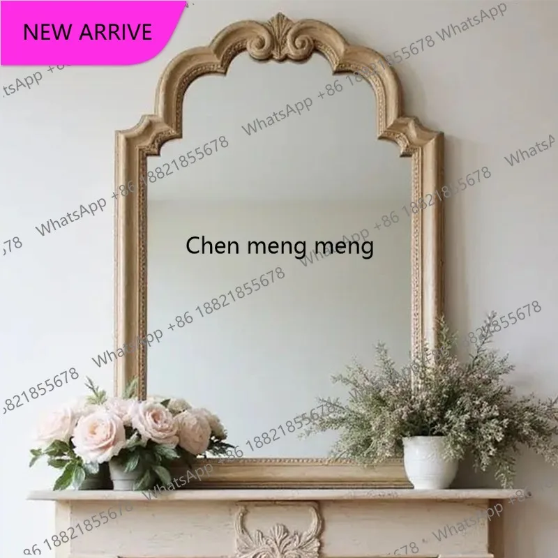 CC Custom Bogen-Schminkspiegel Vintage Holz Hintergrund Wanddekoration Spiegel Französischer Flurspiegel