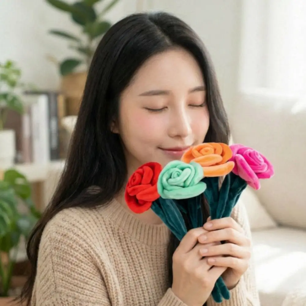 Muñeco de Peluche de Ramo de Rosas de 28 cm, 9 Colores, Flores de Simulación Suaves y Rellenas, Muñeco de Peluche de Rosa, Diseño Realista, Planta de Dibujos Animados