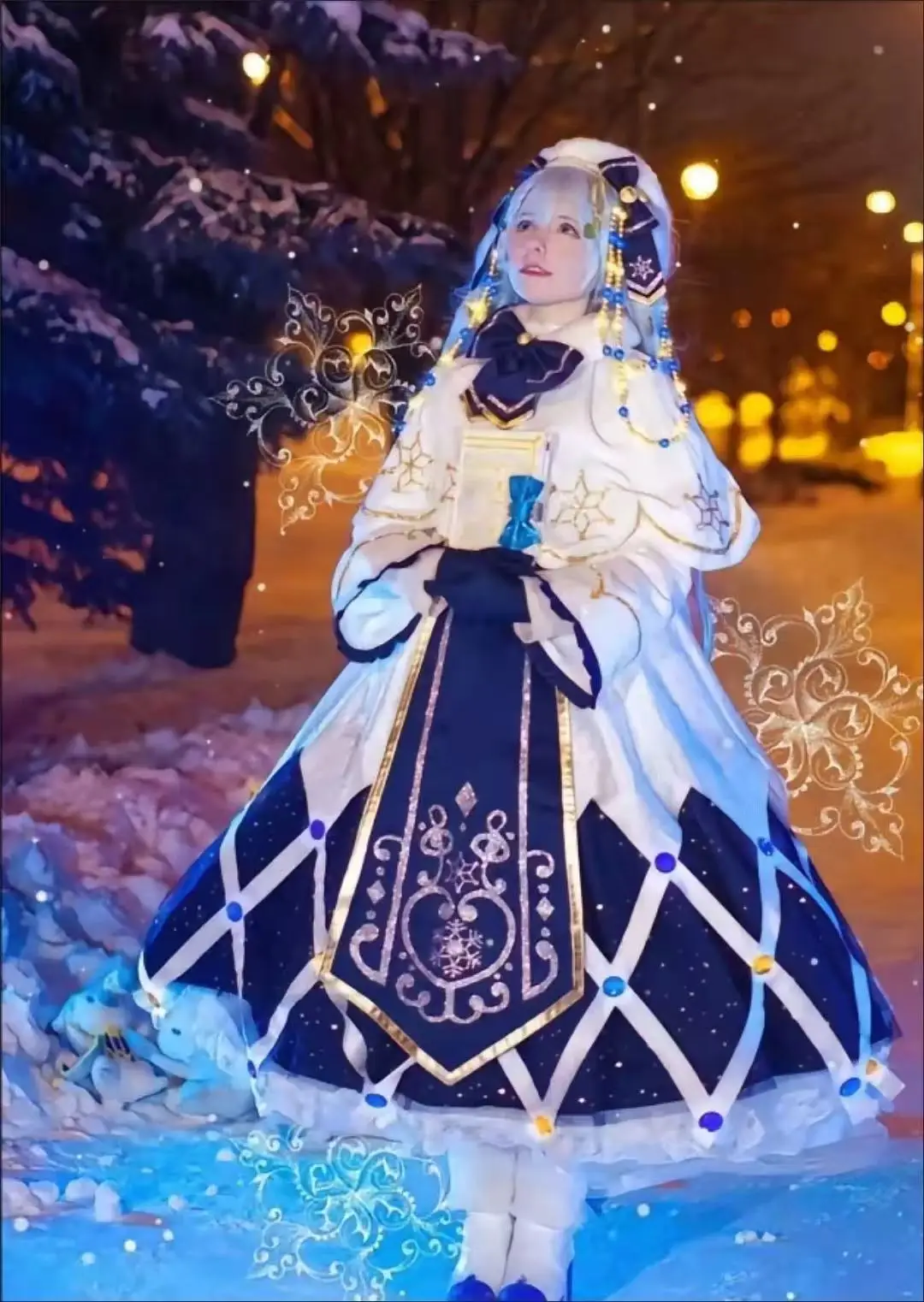 

Cosplay Costume Set for Snow Winter Long Skirt Dress for Autumn Anime Conventions and wig