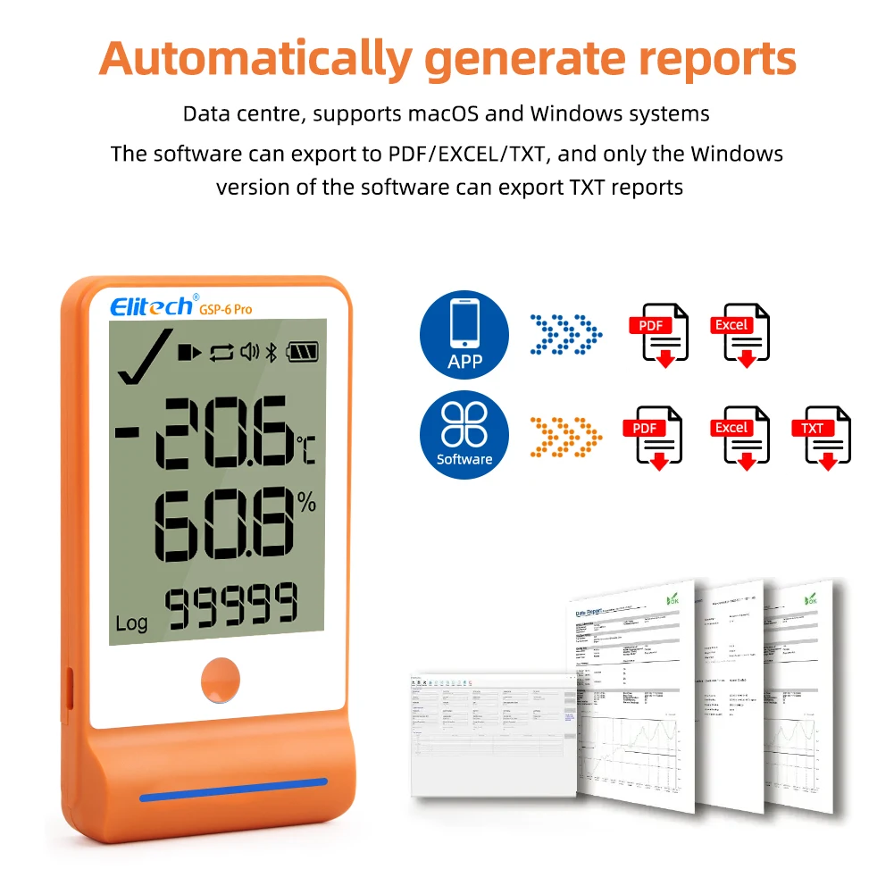 GSP-6PRO Bluetooth-Datenlogger für Temperatur und Luftfeuchtigkeit 100.000 Punkte, automatischer Bericht mit Alarm, Kühlschrank, Thermohygrometer-Recorder
