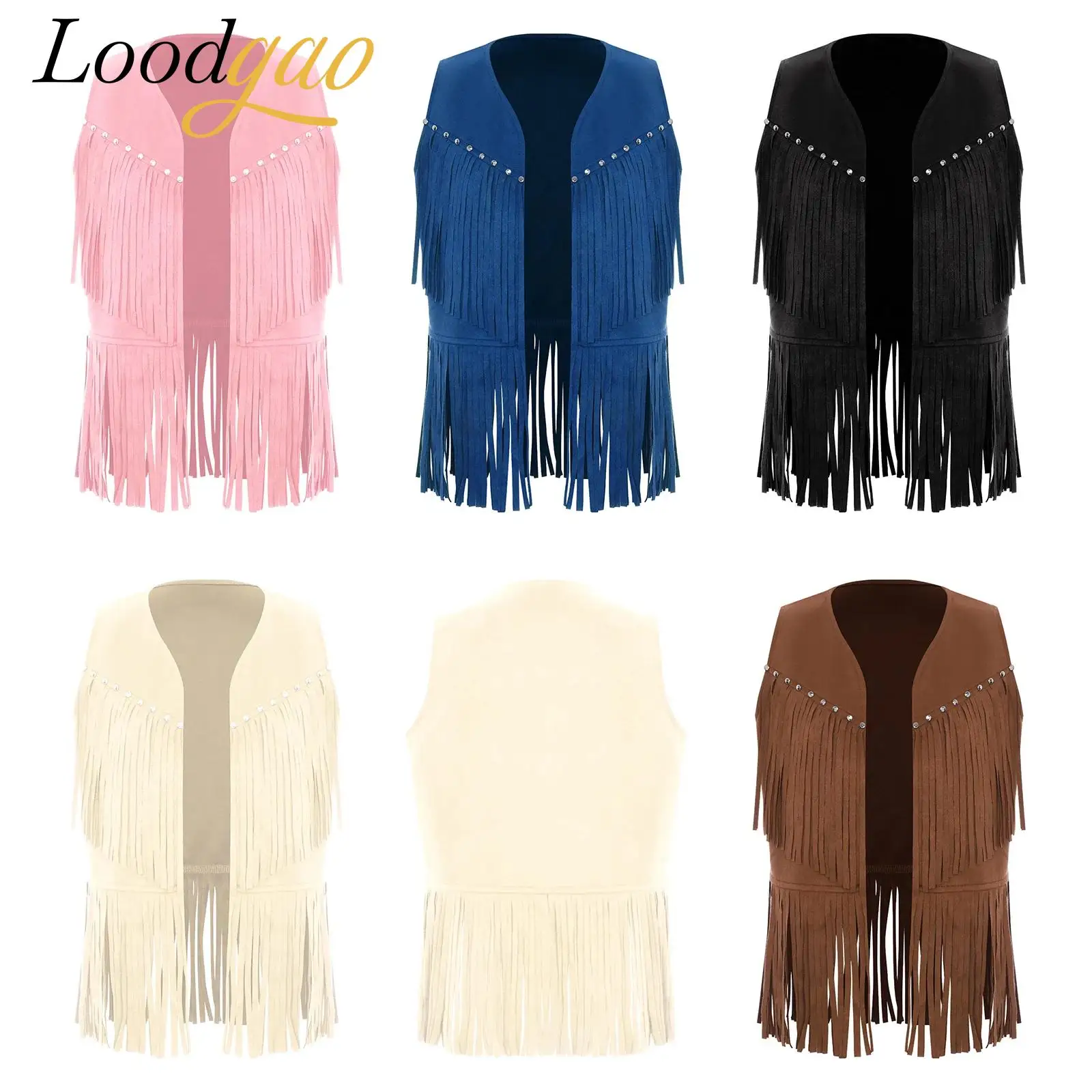 

Childs Halloween Western Cowboy Costumes Kids Girl Boy Fringed Vest for Carnival Theme Party Tassels Top Open Front Waistcoat