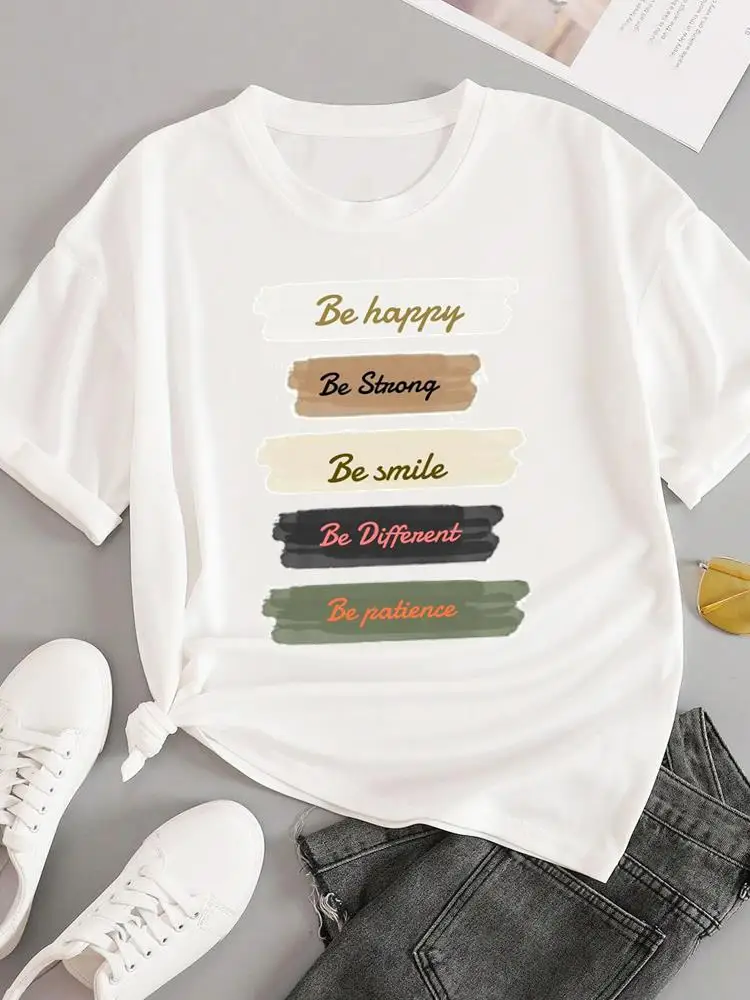 Graphic T Clothing Letter Style Cute Clothes Print Tee Women‘s Casual Ladies Fashion Woman White Short Sleeve O-neck T-shirts