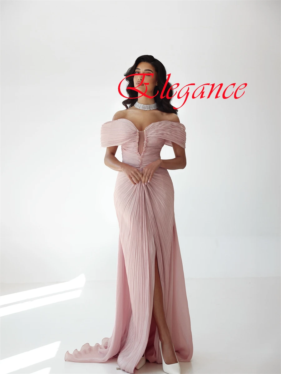 

Customized Classic Champagne Satin Evening Dress Graceful Strapless Off the Shoulder Short Sleeves Lace Up Back Cocktail Dress