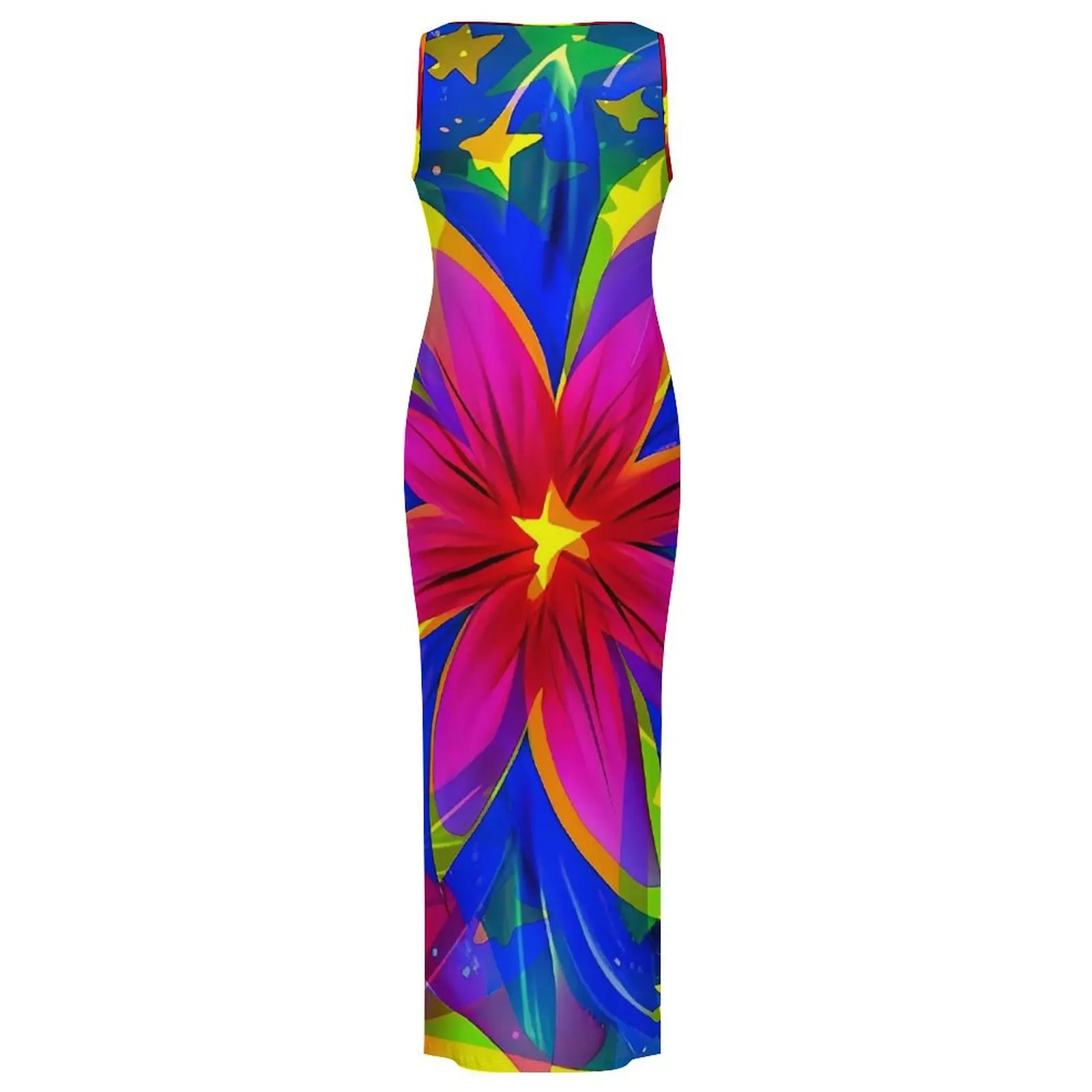 Abito floreale hawaiano senza maniche Flower Power Style Street Style Maxi abiti Elegante abito aderente Lady Graphic Vestido oversize