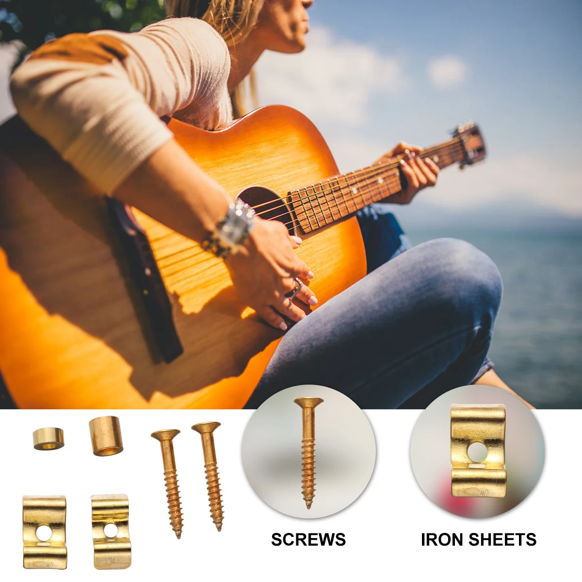 3 set Electric Guitar String Tree Retainer Golden Metal Press Button For Bass String Guide Accessories, Includes Screws,