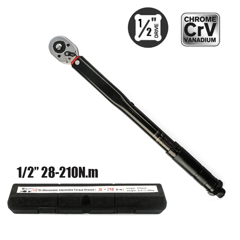 28-210N.m Torque Wrench 1/2\'\'  Square Drive Preset Bicycle Torques Key Two-way Ratchet Car Bike Automotive Hand Tools