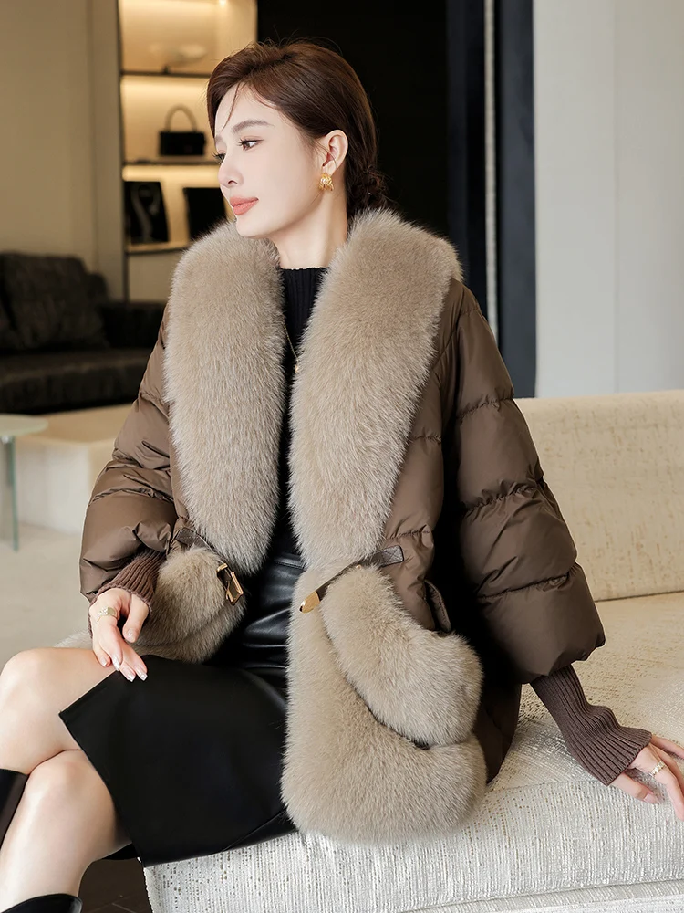 Fashion Winter Women's Warm Goose Down Jacket Real Natural Fox Collar Thick Coat Luxury Outwear Female Coat Puffer Jacket