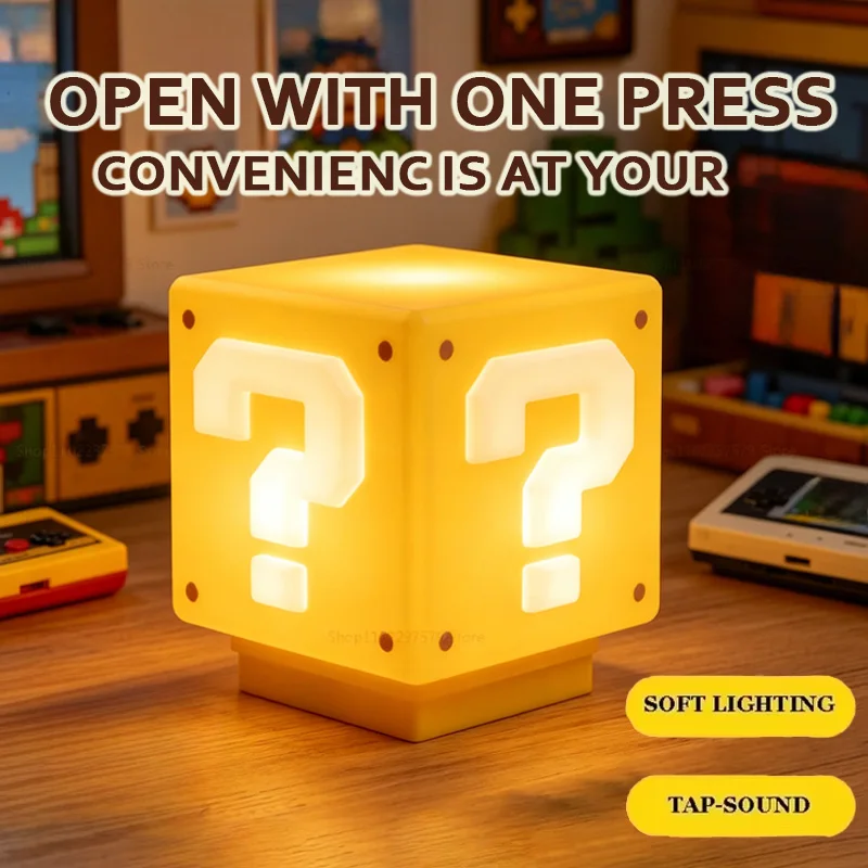 NightLight Toys Question Block Night Light for Kids with Game Sound Effects Bedside Lamp NightLight Decor As Gifts for Christmas
