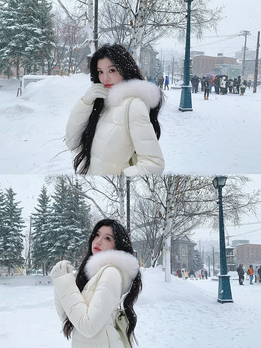 

CloudSweet женское пуховое пальто с меховым воротником и капюшоном 90, белое зимнее пальто Du down, повседневное теплое длинное пальто