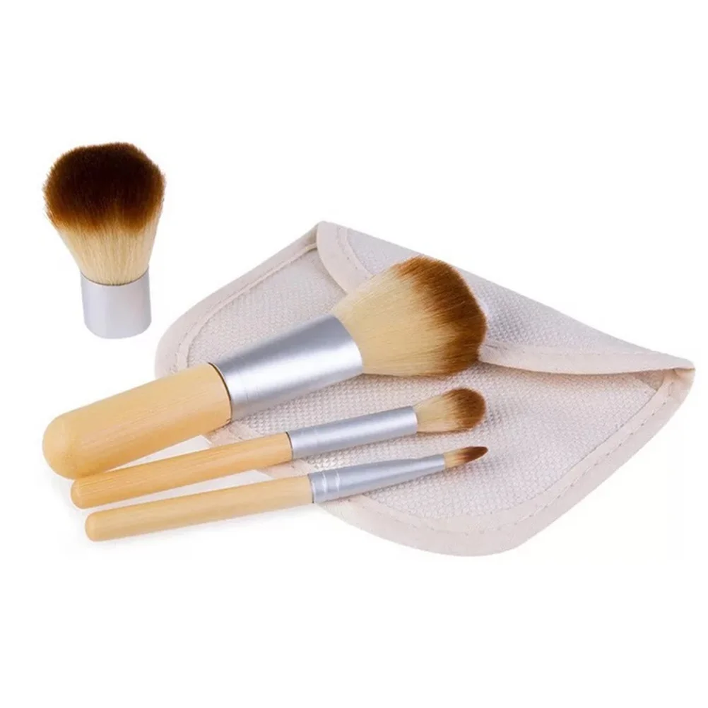 4Pcs Professional Makeup Brush Set Bamboo Handle Nylon Bristles Brushes Kit for Face Powder Blush Eyeshadow Women