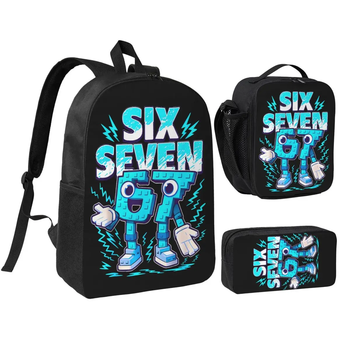 Bruh Steal A Brainrot 67 Six Seven Brainrot Meme 3pecs/set Backpack for Boys Girls College Shoulder Bag Lunch bag Pencil Case
