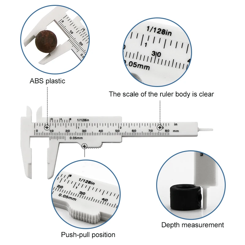 1PC 0-80mm Double Rule Scale Plastic Vernier Caliper Student Dial Gauge Micrometer Measuring Ruler Inside Diameter Depth Meter