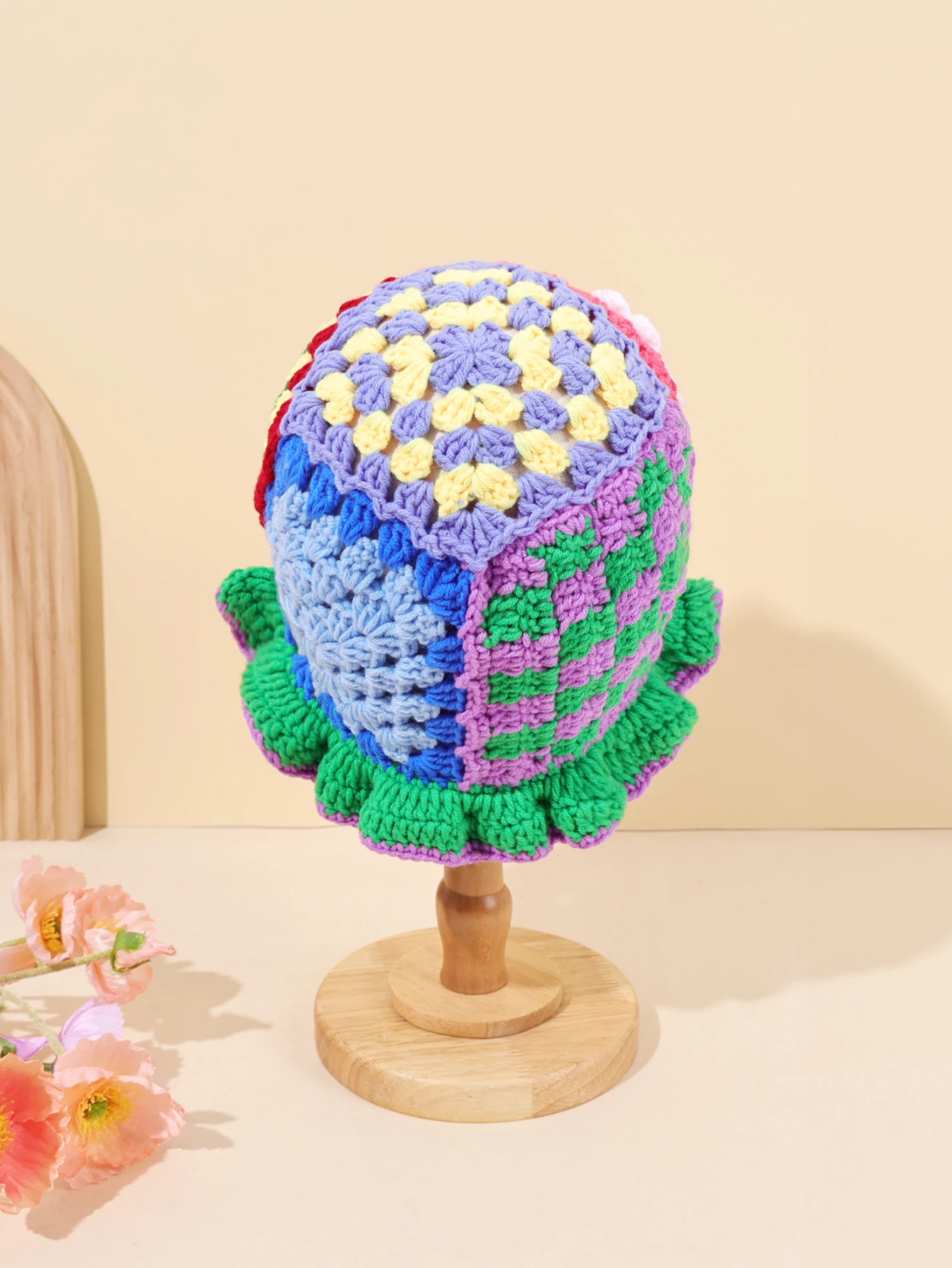 1PCFlower قبعة حوض الصوف مع العزل محبوك جوفاء، قبعة صياد/قبعة الحوض يمكن ارتداؤها مرتين #3