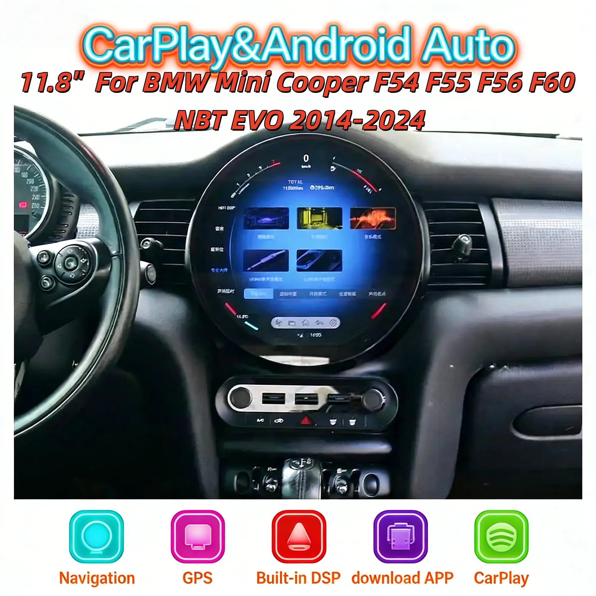 Android 13  Navigation Wireless Carplay Stereo For BMW Mini Cooper F54 F55 F56 F60 2014-2024 Multimedia support NBT EVO 4G WiFi