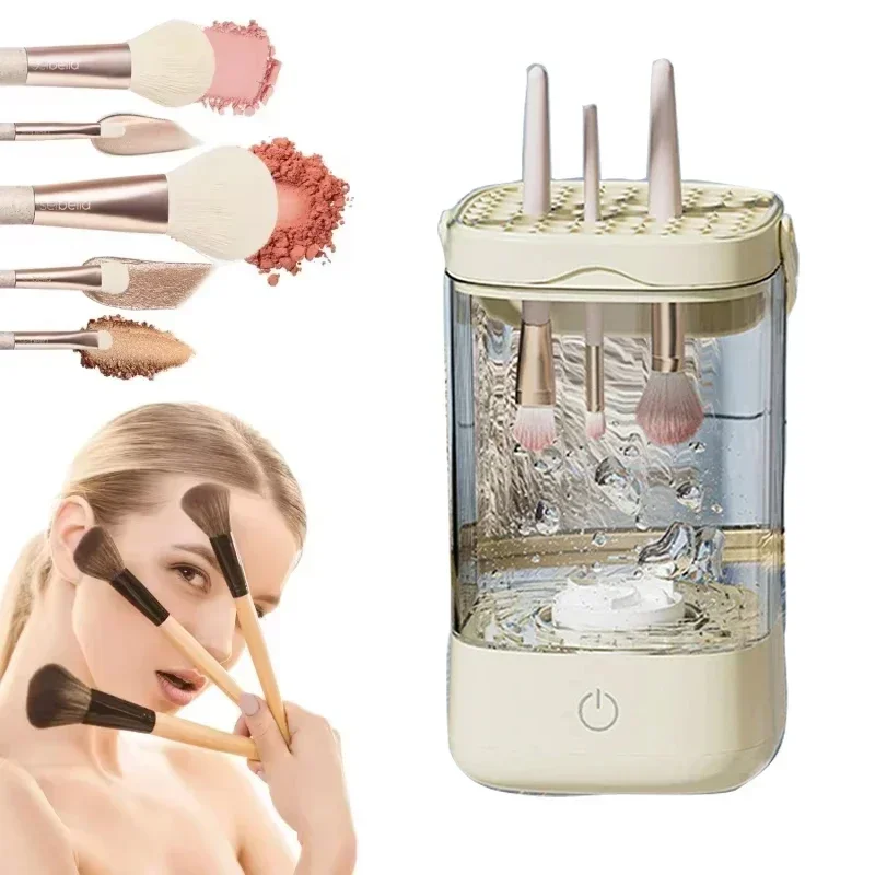 Detergente per pennelli per trucco elettrico USB 3 in 1 Pennelli per trucco portatili Strumento per spazzole per pulizia pigra Pulizia automatica dei pennelli per trucco