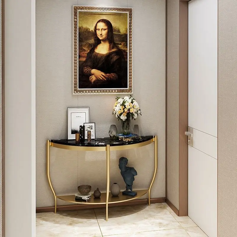 

Light luxury wrought iron against the wall Semicircular marble entrance table and cabinet European-style