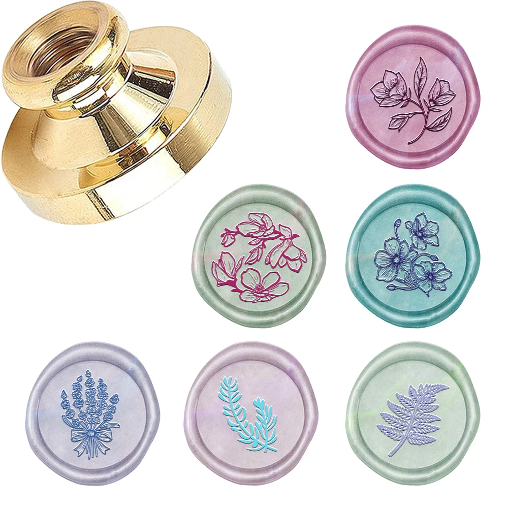 

Восковая печать с цветами магнолии, винтажные сургучные штампы, 25 мм, съемная латунная головка в стиле ретро для свадебных приглашений, конверты