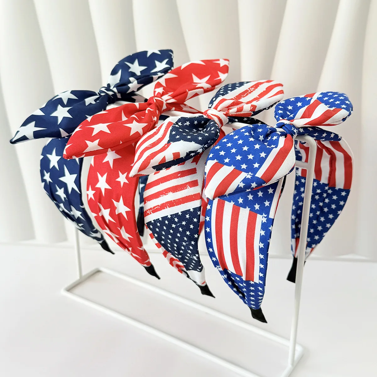 

1pc USA Flag Bow Headband Red White Blue Star Stripe Bunny Ear Hair Hoop for Women Girls Independence Day Party Festive Decor