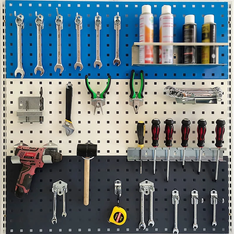 

Steel Wall Mounted Hook Hole Board Hanger Tool Storage Rack Garage/Garden/Kitchen Organizer Hammer/Pliers/Coil/Saw/Wrench/Tapes