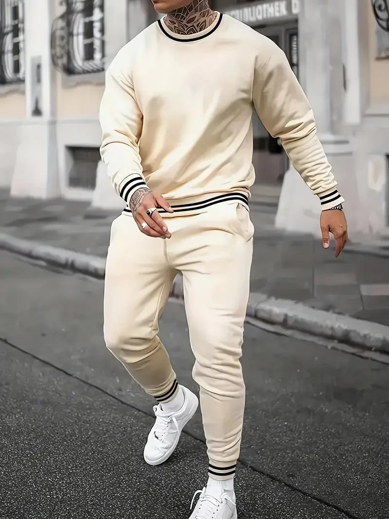 

Весенне-осенние мужские брюки с длинным рукавом, комплекты из 2 предметов, красные и синие полосатые мужские комплекты с 3D принтом, повседневная модная мужская футболка с длинными рукавами