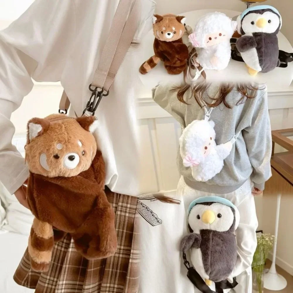 

Plush Backpack Panda Style Cute Plushie Doll Women Crossbody Fur Soft Shoulder Bag for Camping Travel Party Female Birthday Gift