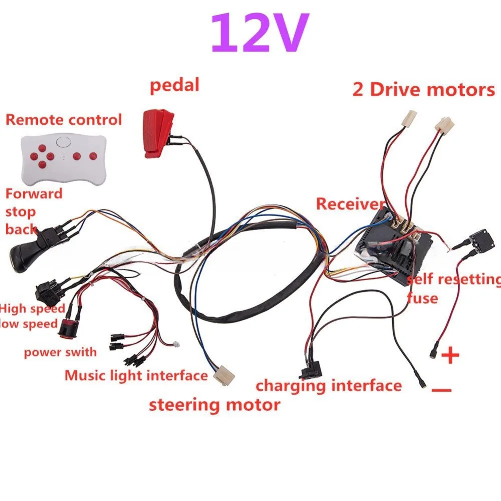 12-24-volt-diy-wiring-harness-conversion-kit-for-children-ride-on-cars-with-24ghz-remote-forward-backward-braking