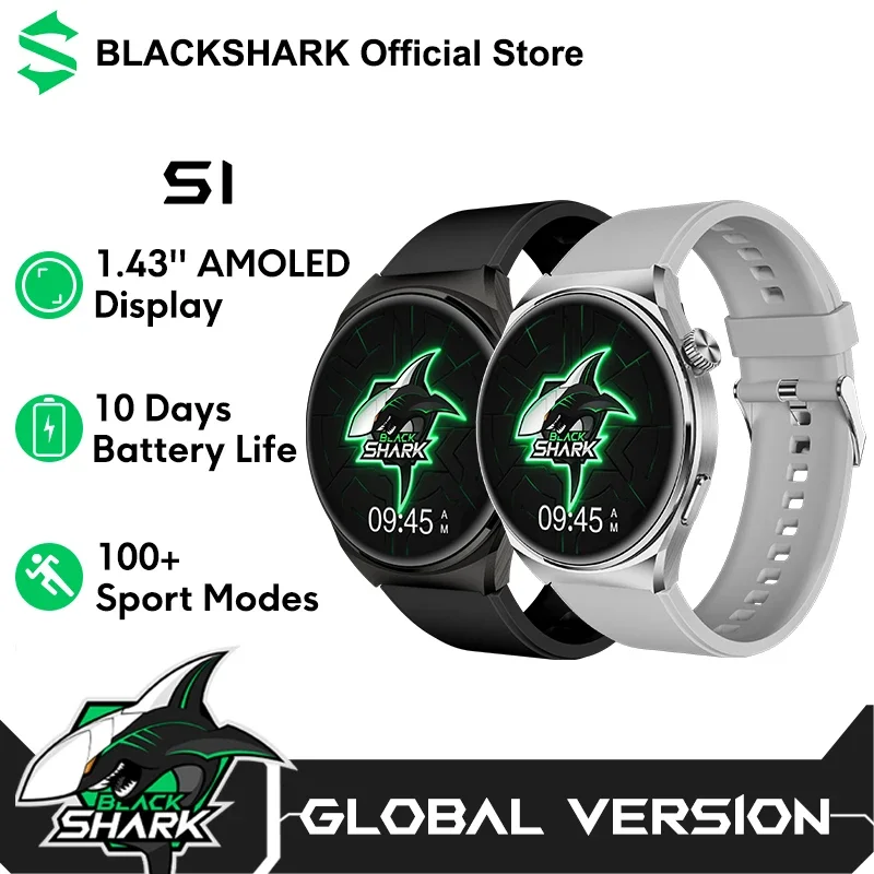 Black Shark S1 Smartwatch Global Version 1.43'' AMOLED Screen Health Monitoring Fitness Watch 10 Days Battery Life Wireless Char