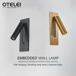 Modern LED Embedded Wall Lamp with USB Charging Indoor Reading Light Bedroom Bedside Living Room Study Indoor Lighting