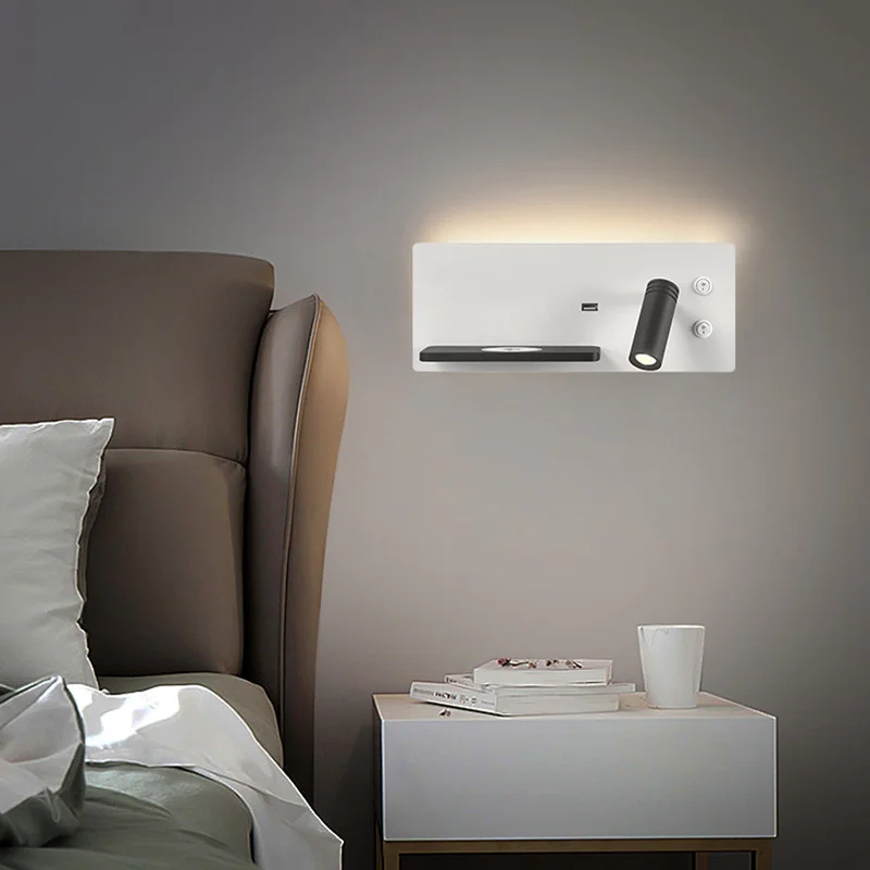 Imagem -05 - Bedside Led Wall Lights com Interruptor Usb Prateleira Backlight Carregamento sem Fio Lâmpadas de Leitura Estudo do Quarto Spotlight Sconce